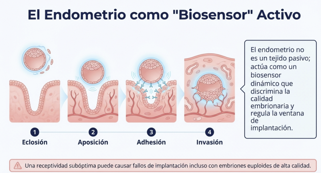 Fases de la implantación embrionaria, influencia en la receptividad endometrial.