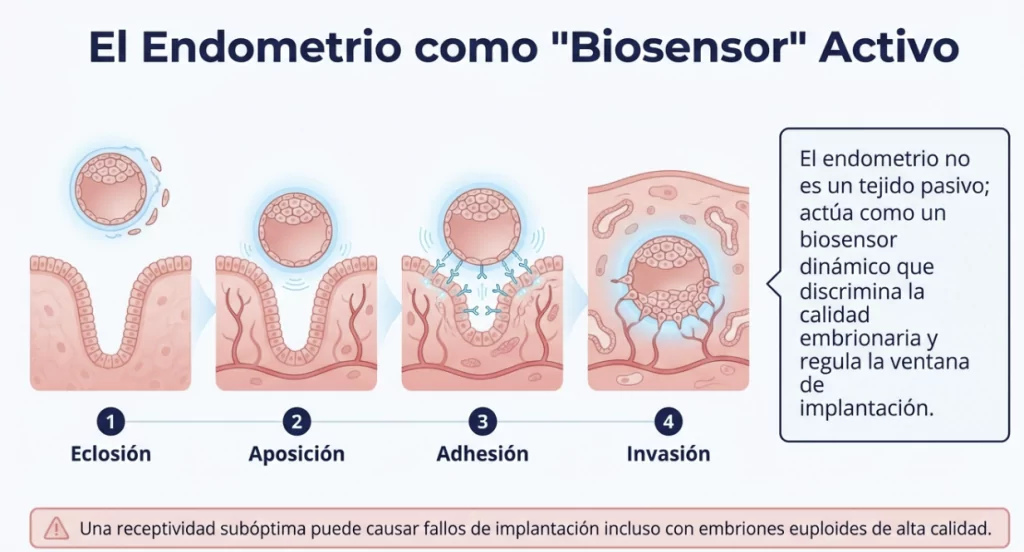 Fases de la implantación embrionaria, influencia en la receptividad endometrial.